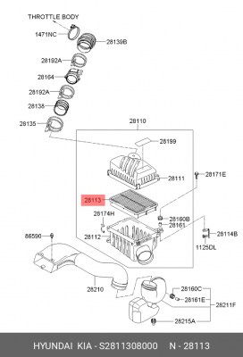 Фильтр воздушный S2811308000 HYUNDAI KIA