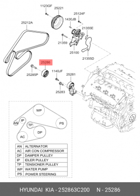 Ролик ремня приводного 25286-3C200 HYUNDAI KIA