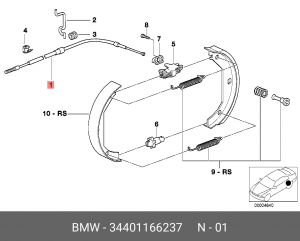 Трос ручного тормоза 34 40 1 166 237 BMW