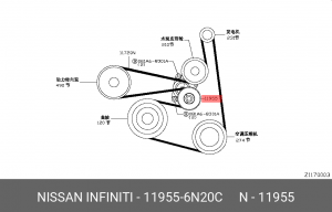 Натяжитель ремня приводного в сборе 11955-6N20C NISSAN