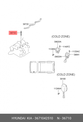 Свеча накаливания 3671042510 HYUNDAI KIA