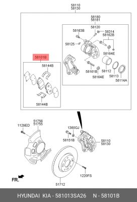 Колодки тормозные дисковые 581013SA26 HYUNDAI KIA