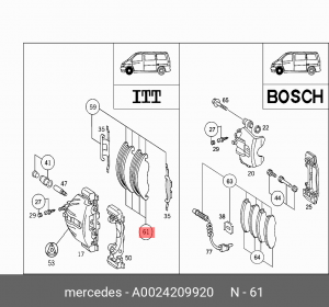 Колодки тормозные дисковые A0024209920 MERCEDES BENZ