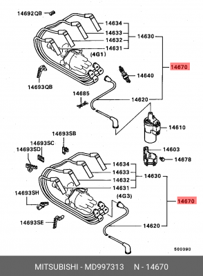 Провода высоковольтные системы зажигания (комплект) MD997313 MITSUBISHI