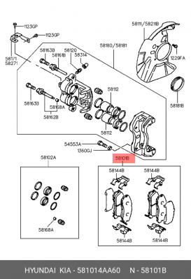 Колодки тормозные дисковые 581014AA60 HYUNDAI KIA