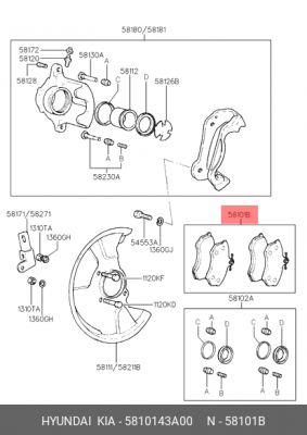 Колодки тормозные дисковые 5810143A00 HYUNDAI KIA