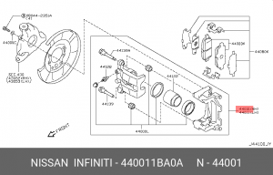 Суппорт тормозной 44001-1BA0A NISSAN