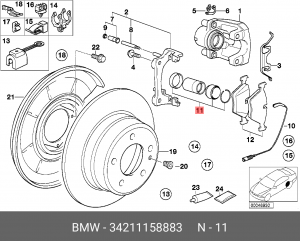 Суппорт тормозной (ремкомплект) 34 21 1 158 883 BMW