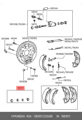 Цилиндр тормозной рабочий (ремкомплект) 5830122A00 HYUNDAI KIA