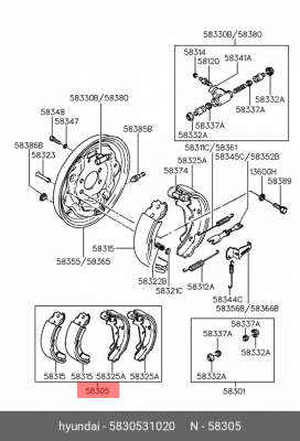 Колодки тормозные барабанные 5830531020 HYUNDAI KIA
