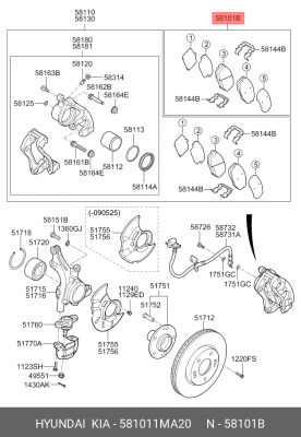 Колодки тормозные дисковые 581011MA20 HYUNDAI KIA