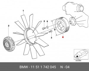 Шкив крыльчатки электромотора радиатора охлаждения ДВС 11 51 1 742 045 BMW