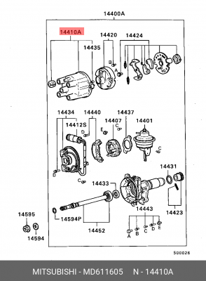 Крышка распределителя зажигания MD611605 MITSUBISHI