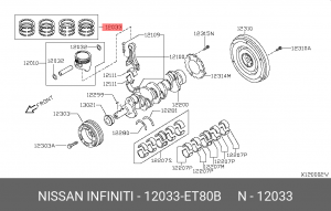 Кольца поршневые 12033ET80B NISSAN