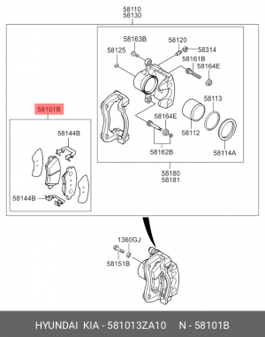 Колодки тормозные дисковые 581013ZA10 HYUNDAI KIA