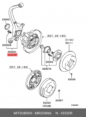 Кулак поворотный (комплект) MR333866 MITSUBISHI