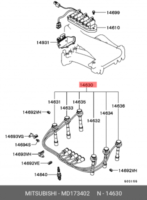 Провода высоковольтные системы зажигания (комплект) MD173402 MITSUBISHI