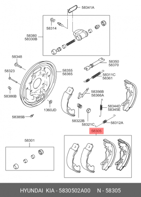 Колодки тормозные барабанные 5830502A00 HYUNDAI KIA