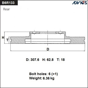 Диск тормозной B6R133B ADVICS