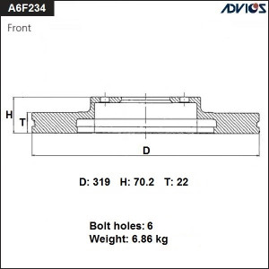 Диск тормозной A6F234B ADVICS